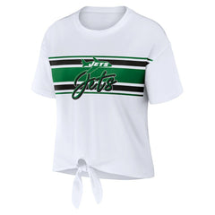 New York Jets WEAR by Erin Andrews Women's Front Tie Retro T-Shirt - White T-shirts