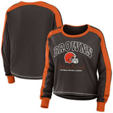 Cleveland Browns WEAR by Erin Andrews Women's Color Block Modest Crop Long Sleeve T-Shirt - Brown/Orange T-shirts