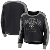 Las Vegas Raiders WEAR by Erin Andrews Women's Color Block Modest Crop Long Sleeve T-Shirt - Black/Silver T-shirts