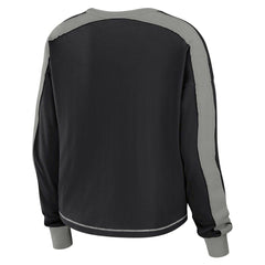 Las Vegas Raiders WEAR by Erin Andrews Women's Color Block Modest Crop Long Sleeve T-Shirt - Black/Silver T-shirts