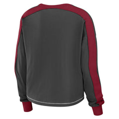 Tampa Bay Buccaneers WEAR by Erin Andrews Women's Color Block Modest Crop Long Sleeve T-Shirt - Pewter/Red T-shirts