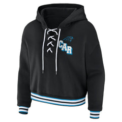 Carolina Panthers WEAR by Erin Andrews Women's Lace-Up Pullover Hoodie - Black Hoodies