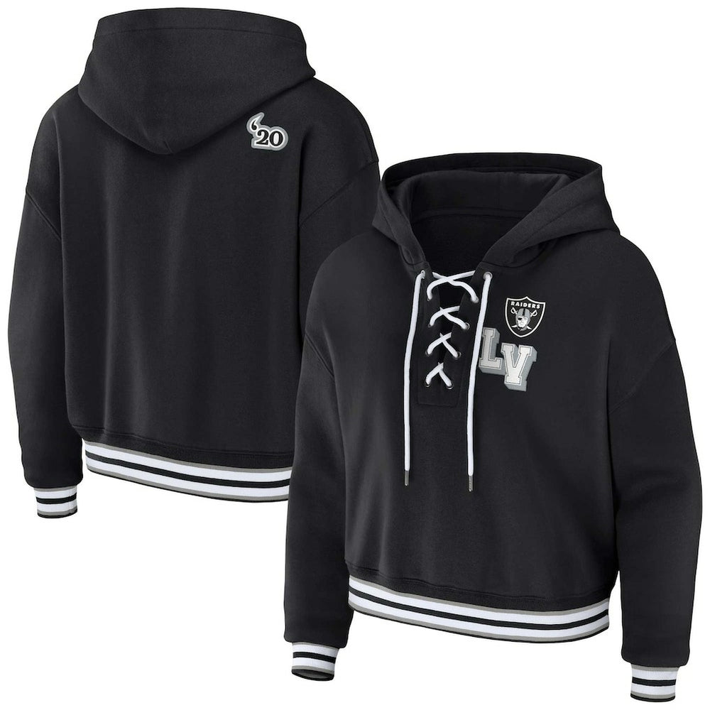 Las Vegas Raiders WEAR by Erin Andrews Women's Lace-Up Pullover Hoodie - Black Hoodies