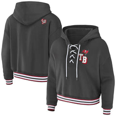 Tampa Bay Buccaneers WEAR by Erin Andrews Women's Lace-Up Pullover Hoodie - Pewter Hoodies
