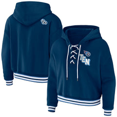 Tennessee Titans WEAR by Erin Andrews Women's Lace-Up Pullover Hoodie - Navy Hoodies