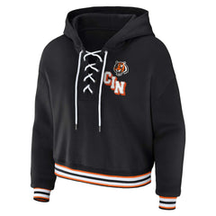 Cincinnati Bengals WEAR by Erin Andrews Women's Plus Size Lace-Up Pullover Hoodie - Black Hoodies