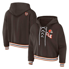 Cleveland Browns WEAR by Erin Andrews Women's Plus Size Lace-Up Pullover Hoodie - Brown Hoodies