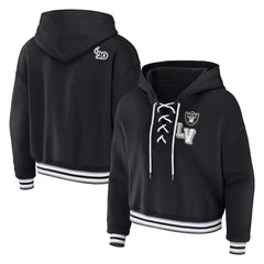 Las Vegas Raiders WEAR by Erin Andrews Women's Plus Size Lace-Up Pullover Hoodie - Black Hoodies