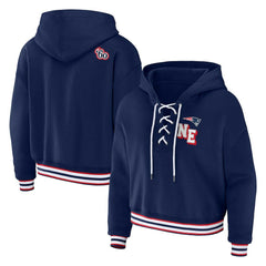 New England Patriots WEAR by Erin Andrews Women's Plus Size Lace-Up Pullover Hoodie - Navy Hoodies