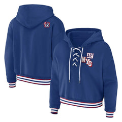 New York Giants WEAR by Erin Andrews Women's Plus Size Lace-Up Pullover Hoodie - Royal Hoodies
