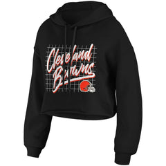 Cleveland Browns WEAR by Erin Andrews Women's Domestic Cropped Pullover Hoodie - Black Hoodies