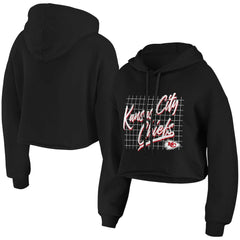 Kansas City Chiefs WEAR by Erin Andrews Women's Domestic Cropped Pullover Hoodie - Black Hoodies