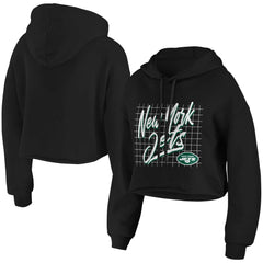 New York Jets WEAR by Erin Andrews Women's Domestic Cropped Pullover Hoodie - Black Hoodies