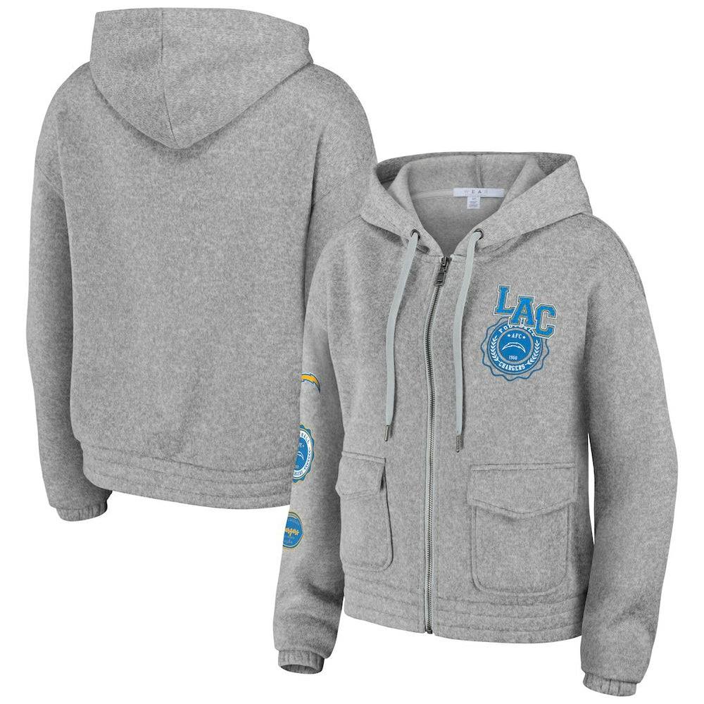Los Angeles Chargers WEAR by Erin Andrews Women's Full-Zip Hoodie - Heather Gray Hoodies