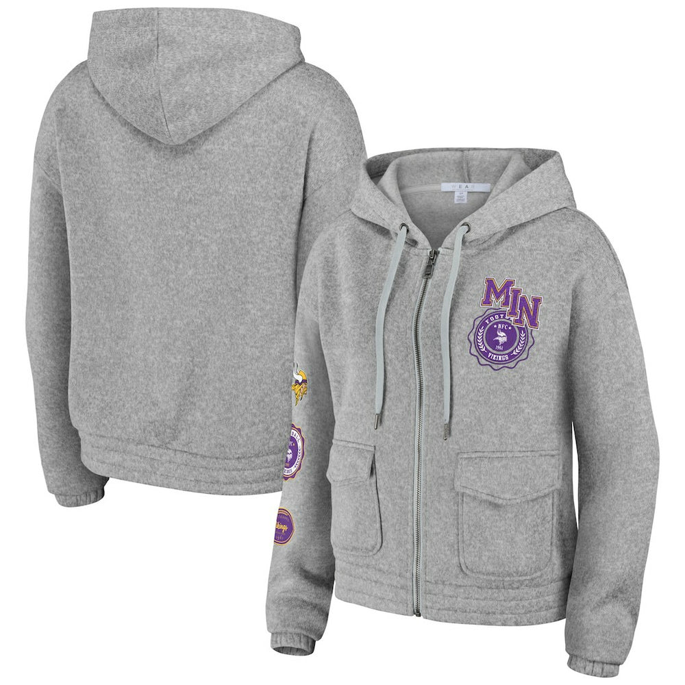 Minnesota Vikings WEAR by Erin Andrews Women's Full-Zip Hoodie - Heather Gray Hoodies