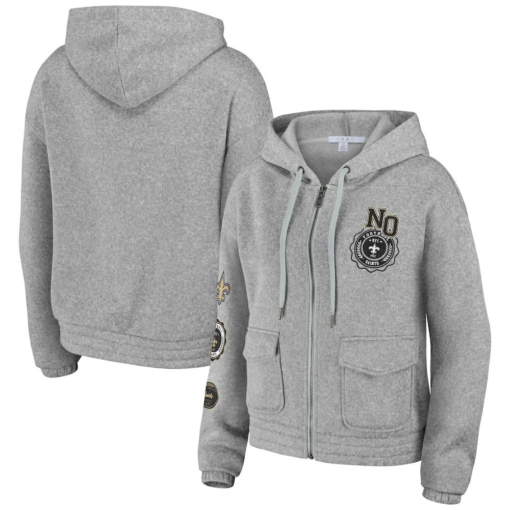New Orleans Saints WEAR by Erin Andrews Women's Full-Zip Hoodie - Heather Gray Hoodies