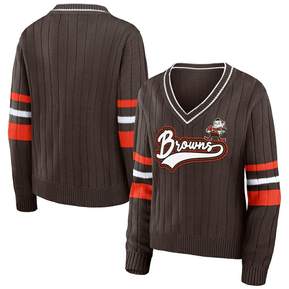 Cleveland Browns WEAR by Erin Andrews Women's Throwback V-Neck Sweater - Brown