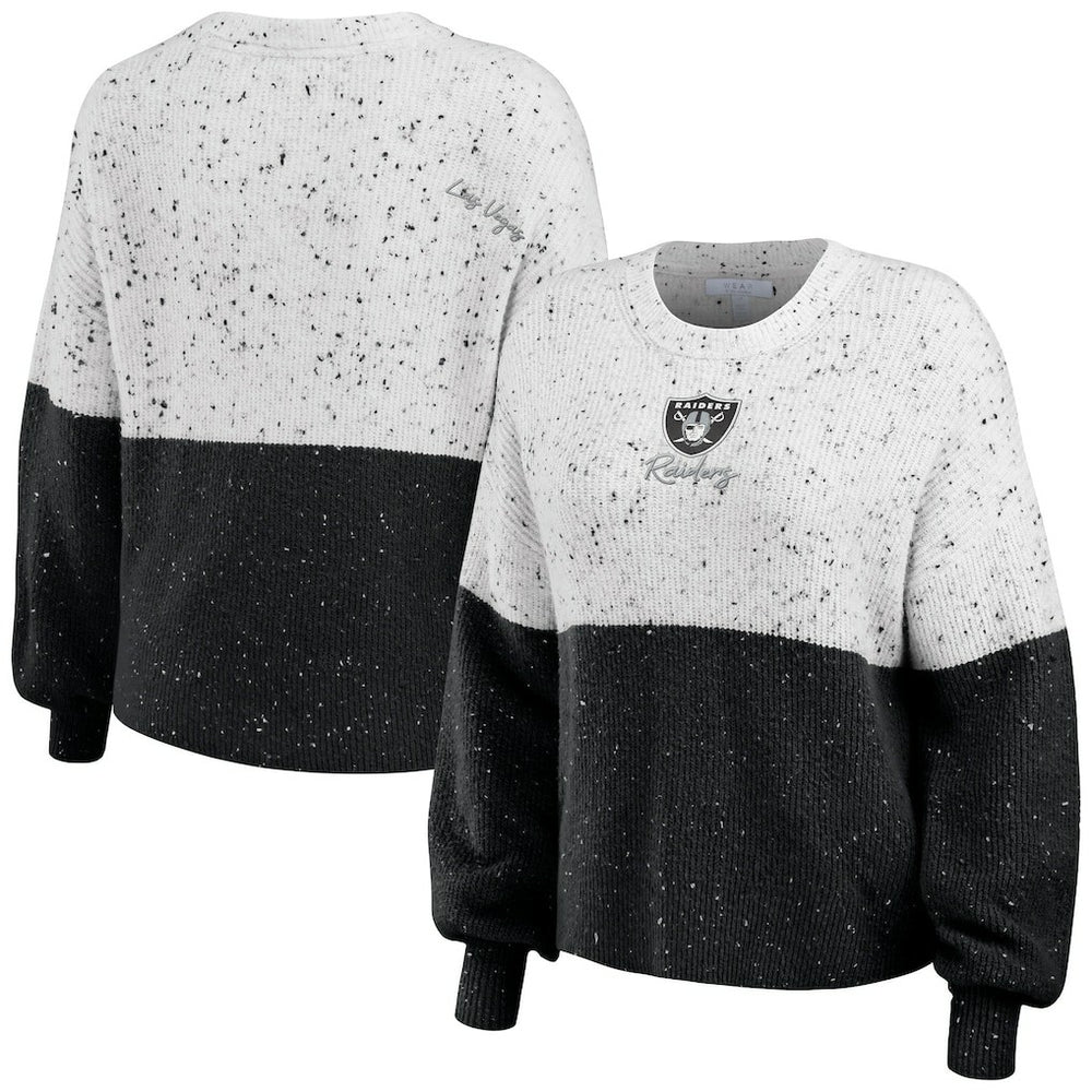 Las Vegas Raiders WEAR by Erin Andrews Women's Lighweight Modest Crop Color-Block Pullover Sweater - White/Black Pullover
