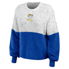 Los Angeles Rams WEAR by Erin Andrews Women's Lighweight Modest Crop Color-Block Pullover Sweater - White/Royal Pullover