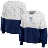 Tennessee Titans WEAR by Erin Andrews Women's Lighweight Modest Crop Color-Block Pullover Sweater - White/Navy Pullover