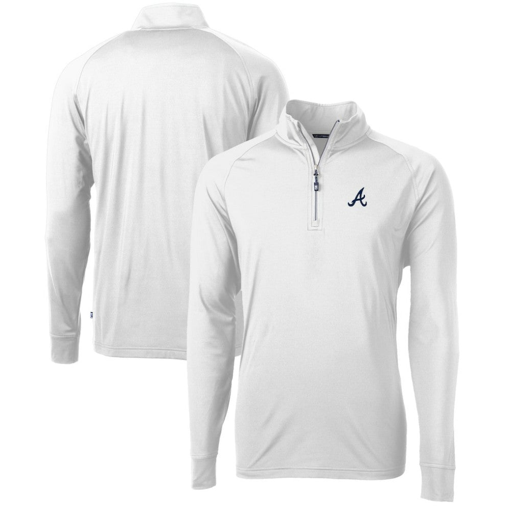 Atlanta Braves Cutter & Buck Adapt Eco Knit Stretch Recycled Quarter-Zip Pullover Top - White Pullover