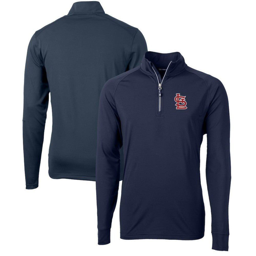 St. Louis Cardinals Cutter & Buck Adapt Eco Knit Stretch Recycled Quarter-Zip Pullover Top - Navy Pullover