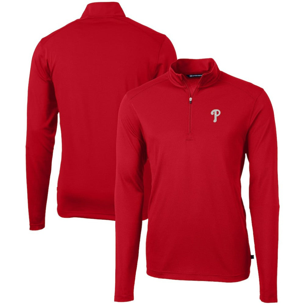 Philadelphia Phillies Cutter & Buck Virtue Eco Pique Recycled Quarter-Zip Pullover Top - Red Pullover