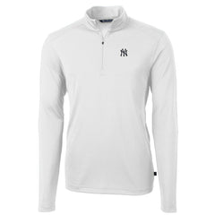 New York Yankees Cutter & Buck Virtue Eco Pique Recycled Quarter-Zip Pullover Top - White Pullover