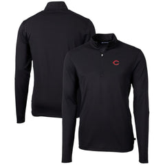 Cincinnati Reds Cutter & Buck Virtue Eco Pique Recycled Quarter-Zip Pullover Top - Black Pullover