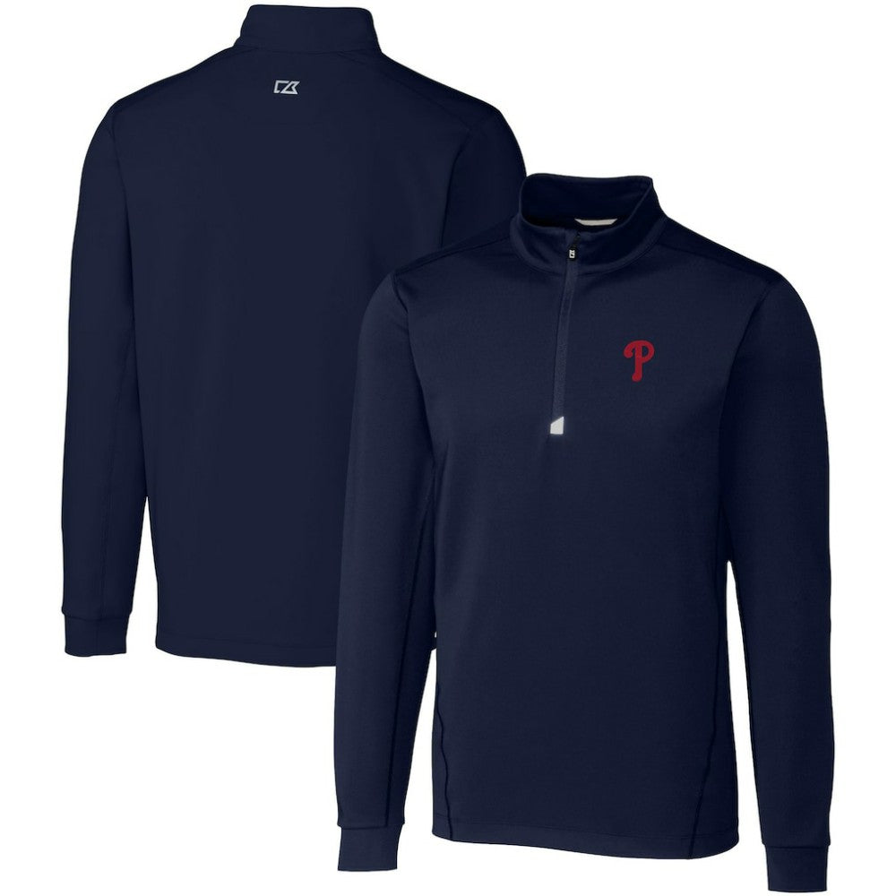 Philadelphia Phillies Cutter & Buck Big & Tall Traverse Stretch Quarter-Zip Pullover Top - Navy Pullover