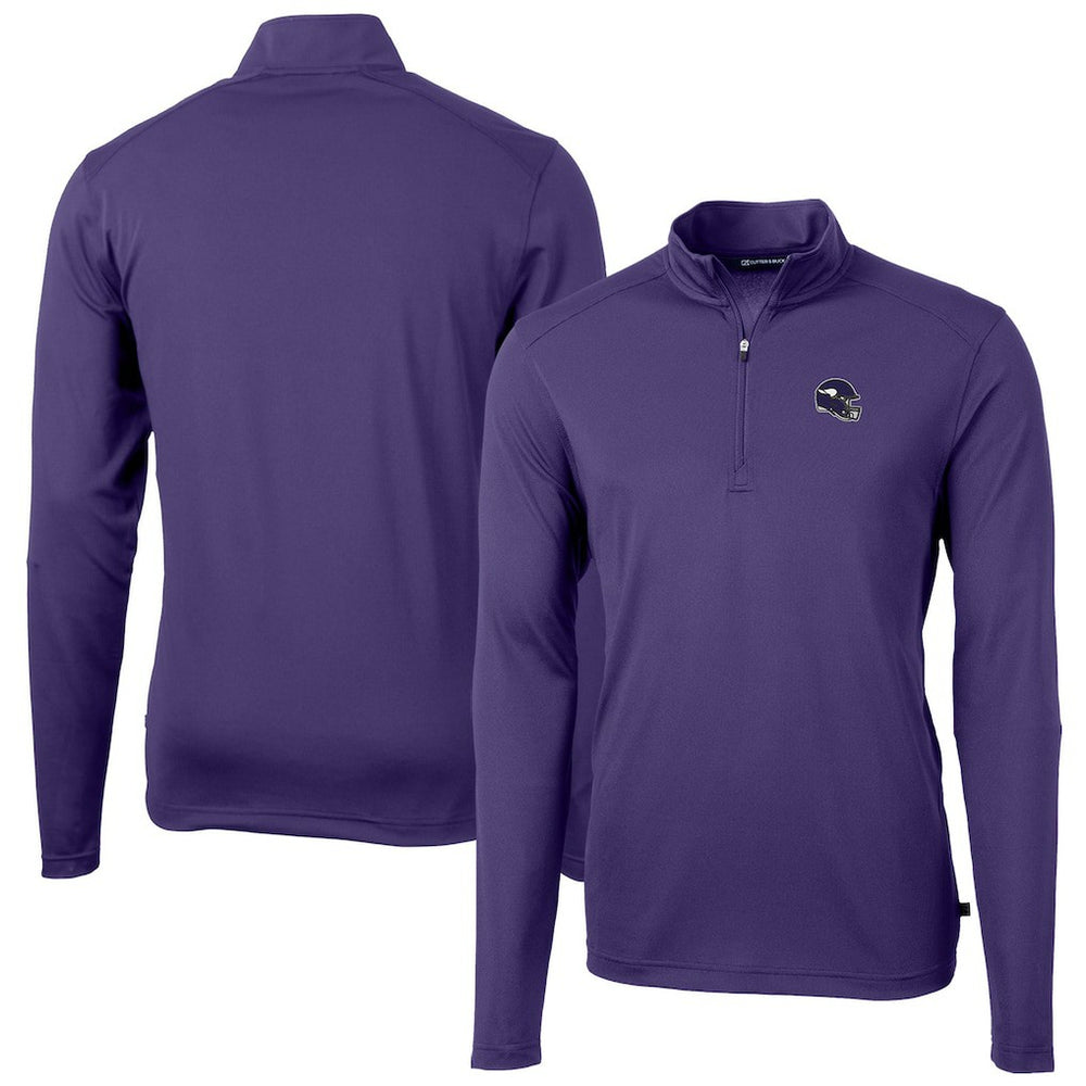 Minnesota Vikings Cutter & Buck Helmet Virtue Eco Pique Recycled Quarter-Zip Pullover Top - Purple Pullover