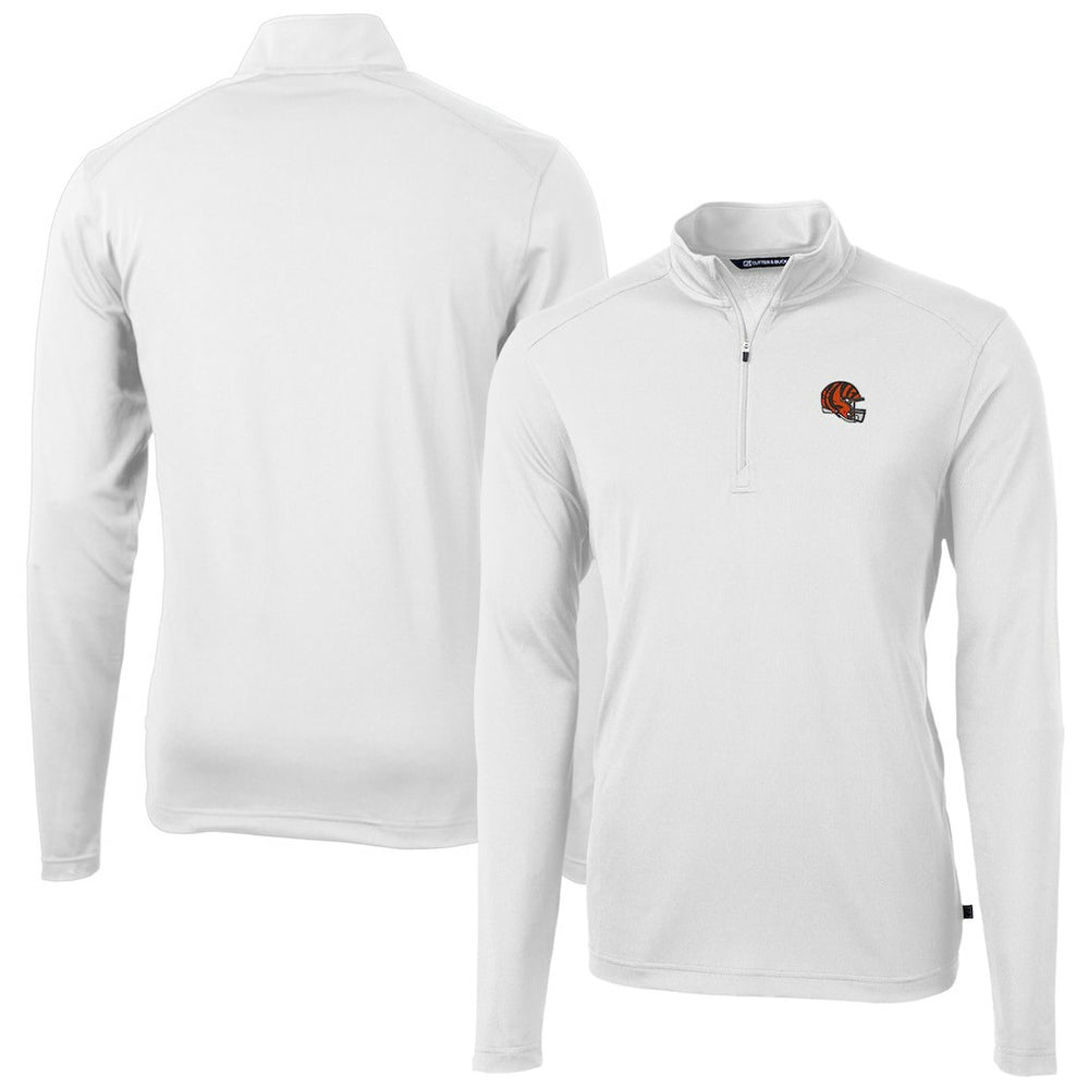Cincinnati Bengals Cutter & Buck Helmet Virtue Eco Pique Recycled Quarter-Zip Pullover Top - White Pullover