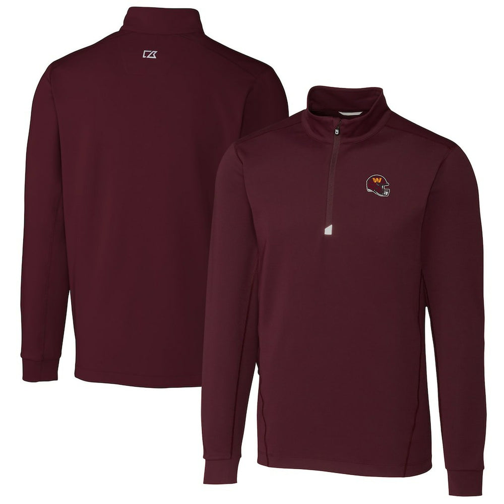 Washington Commanders Cutter & Buck Helmet Traverse Stretch Quarter-Zip Pullover Top - Burgundy Pullover