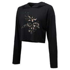 Justin Jefferson Minnesota Vikings Majestic Threads Women's Leopard Player Name & Number Long Sleeve Cropped Hoodie - Black Hoodies
