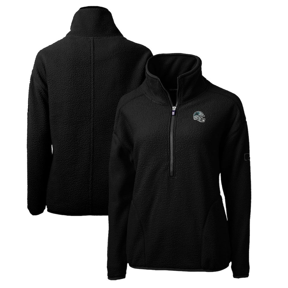 Carolina Panthers Cutter & Buck Women's Helmet Logo Cascade Eco Sherpa Fleece Half-Zip Pullover Jacket - Black Pullover
