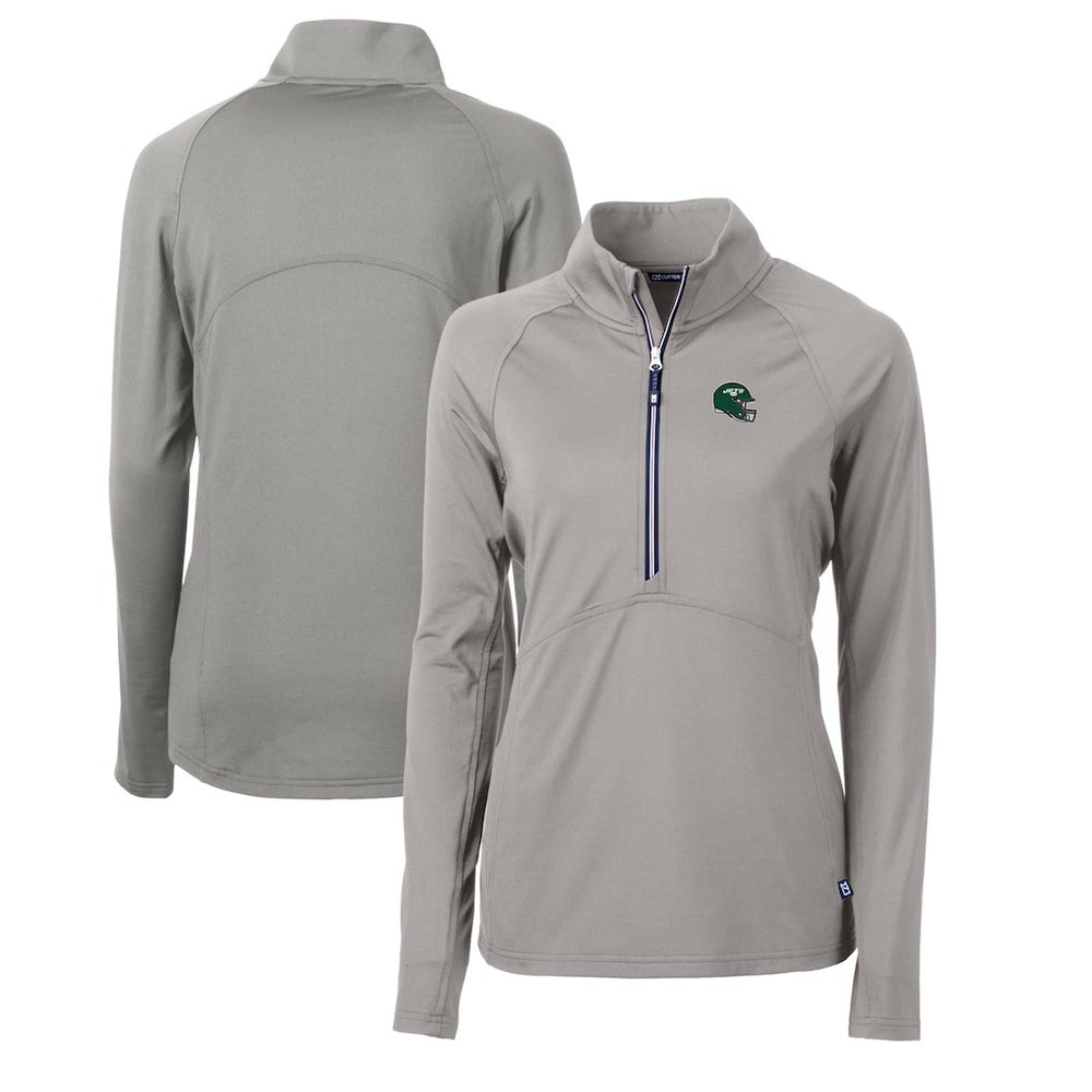 New York Jets Cutter & Buck Women's Helmet Logo Adapt Eco Knit Stretch Recycled Half-Zip Pullover Top - Gray Pullover