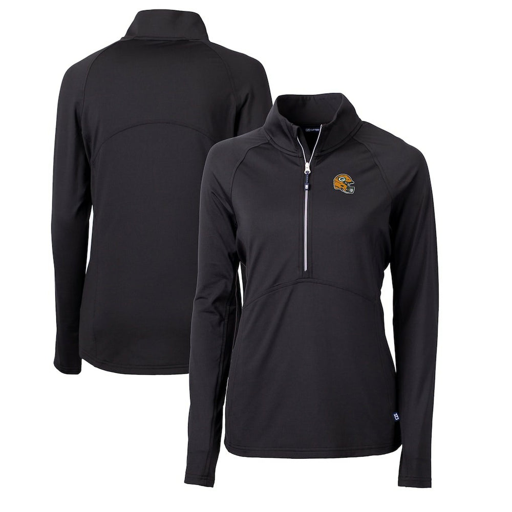 Green Bay Packers Cutter & Buck Women's Helmet Logo Adapt Eco Knit Stretch Recycled Half-Zip Pullover Top - Black Pullover