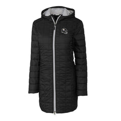 Pittsburgh Steelers Cutter & Buck Women's Helmet Logo Rainier Primaloft Eco Insulated Hooded Long Coat - Black