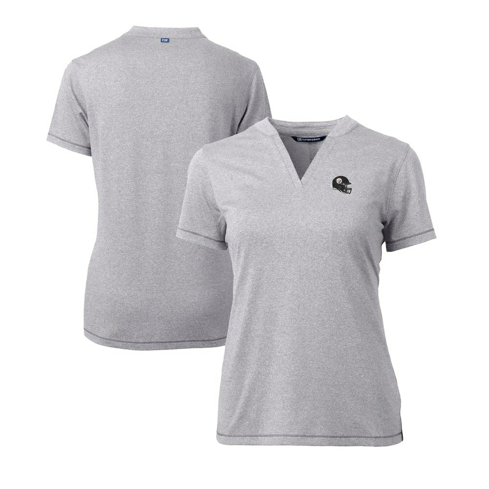 Pittsburgh Steelers Cutter & Buck Women's Helmet Logo DryTec Forge Stretch V-Neck Blade Top - Heather Gray Tops
