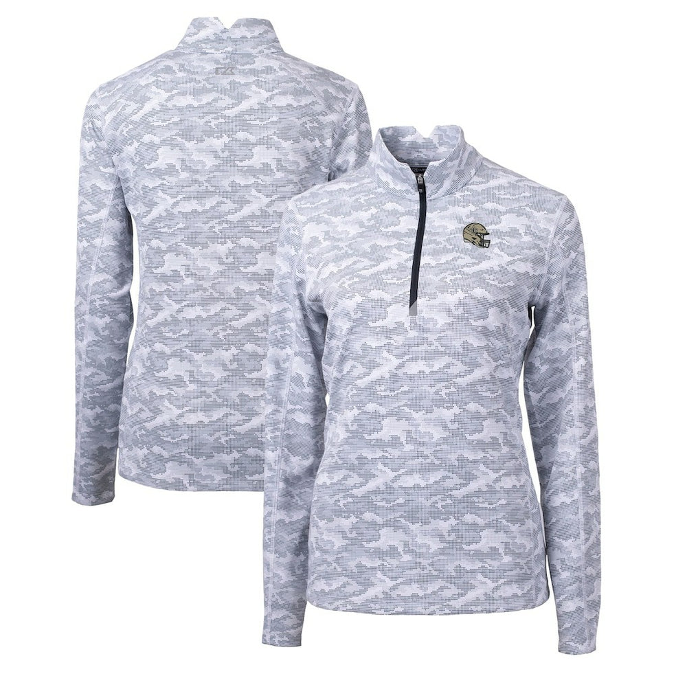 New Orleans Saints Cutter & Buck Women's Helmet Logo Traverse Camo Print Stretch Quarter-Zip Pullover Top - Charcoal Pullover