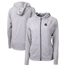 Minnesota Vikings Cutter & Buck Women's Helmet Logo Adapt Eco Knit Hybrid Recycled Full-Zip Hoodie - Heather Gray Hoodies
