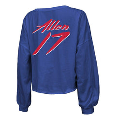 Josh Allen Buffalo Bills Majestic Threads Women's Name & Number Off-Shoulder Script Cropped Long Sleeve Relaxed V-Neck T-Shirt - Royal T-shirts