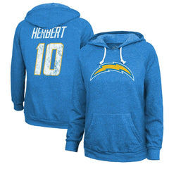 Justin Herbert Los Angeles Chargers Majestic Threads Women's Name & Number Tri-Blend Pullover Hoodie - Powder Blue Hoodies