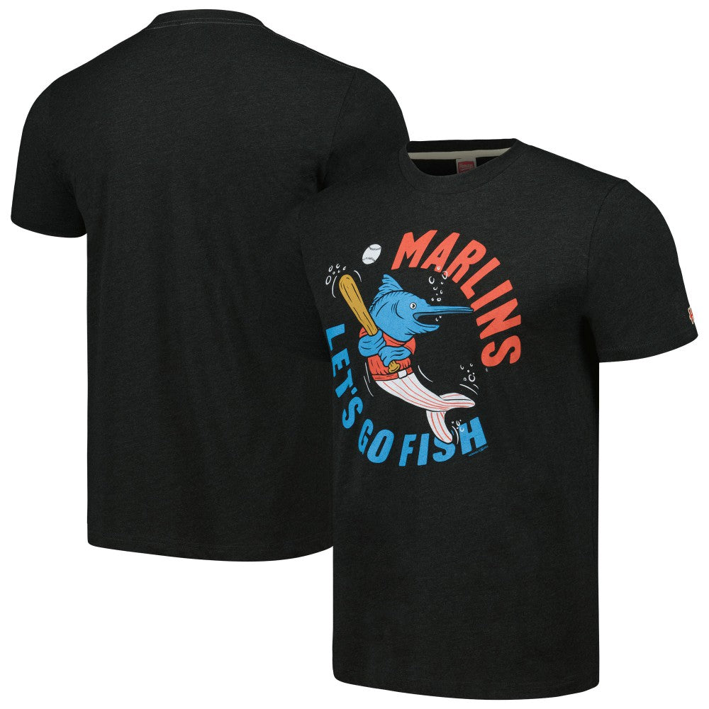 Miami Marlins Homage Doodle Collection Let's Go Fish Tri-Blend T-Shirt - Black T-shirts
