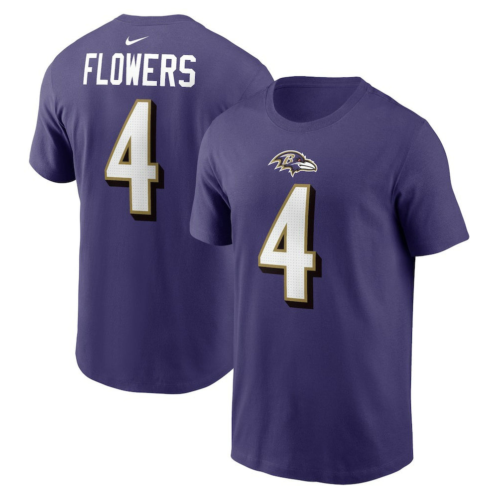 Zay Flowers Baltimore Ravens Player Name & Number T-Shirt - Purple T-shirts