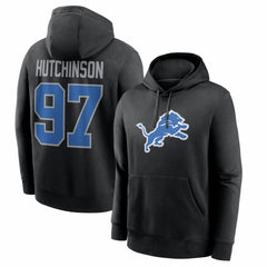 Aidan Hutchinson Detroit Lions Name & Number Fleece Hoodie - Black Hoodies