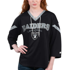 Las Vegas Raiders Starter Women's Rally Lace-Up 3/4 Sleeve T-Shirt - Black T-shirts