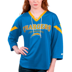 Los Angeles Chargers Starter Women's Rally Lace-Up 3/4 Sleeve T-Shirt - Powder Blue T-shirts