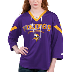 Minnesota Vikings Starter Women's Rally Lace-Up 3/4 Sleeve T-Shirt - Purple T-shirts