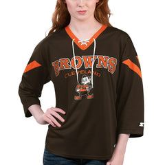 Cleveland Browns Starter Women's Rally Lace-Up 3/4 Sleeve T-Shirt - Brown T-shirts